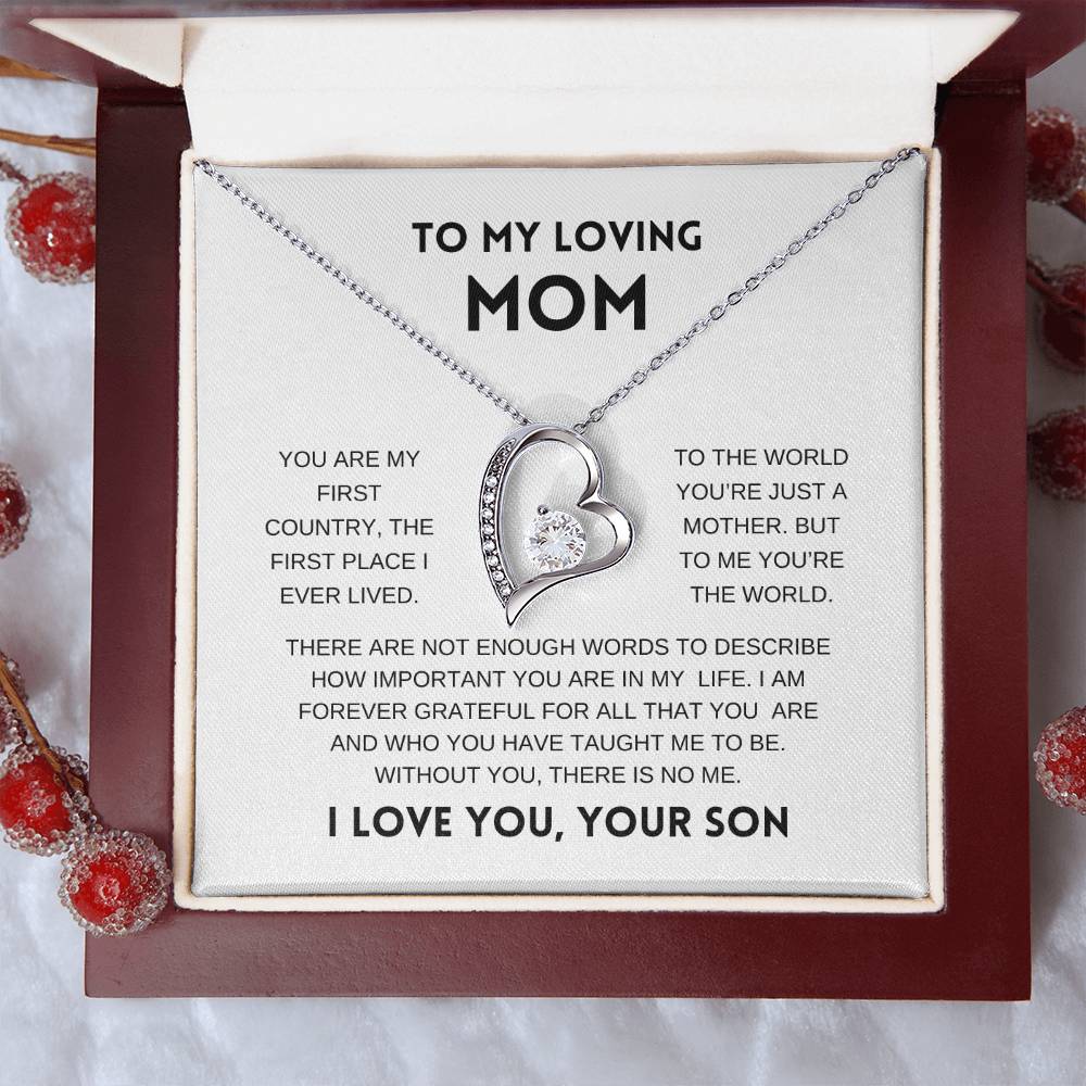 To My Loving Mom | From Son | White Message Card - Forever Love Necklace