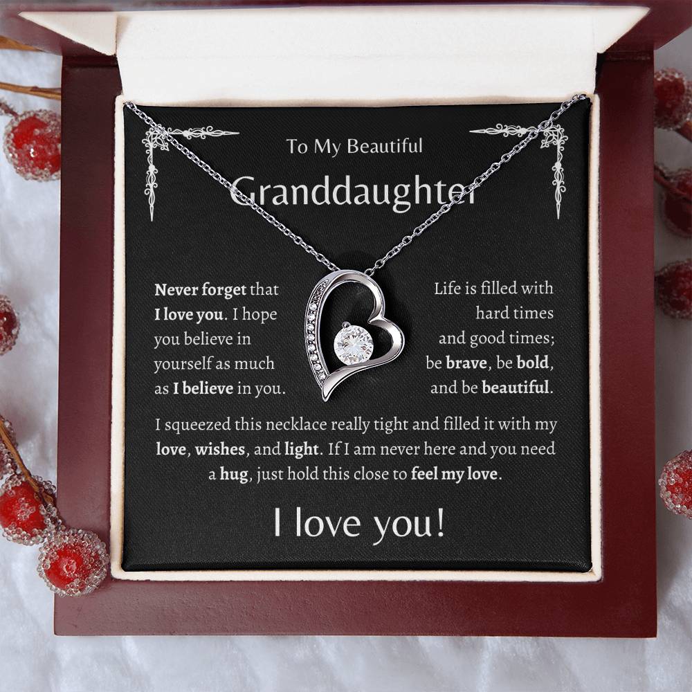 To My Beautiful Granddaughter | Never Forget | Black Message Card - Forever Love Necklace