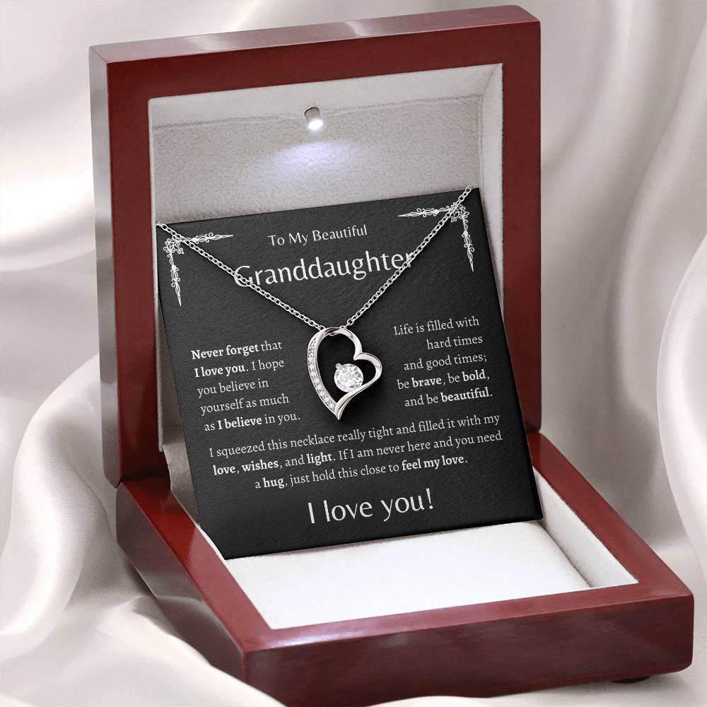 To My Beautiful Granddaughter | Never Forget | Black Message Card - Forever Love Necklace