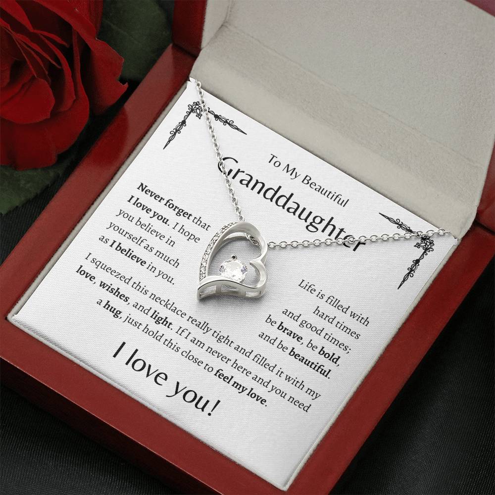 To My Beautiful Granddaughter |Never Forget | White Message Card - Forever Love Necklace