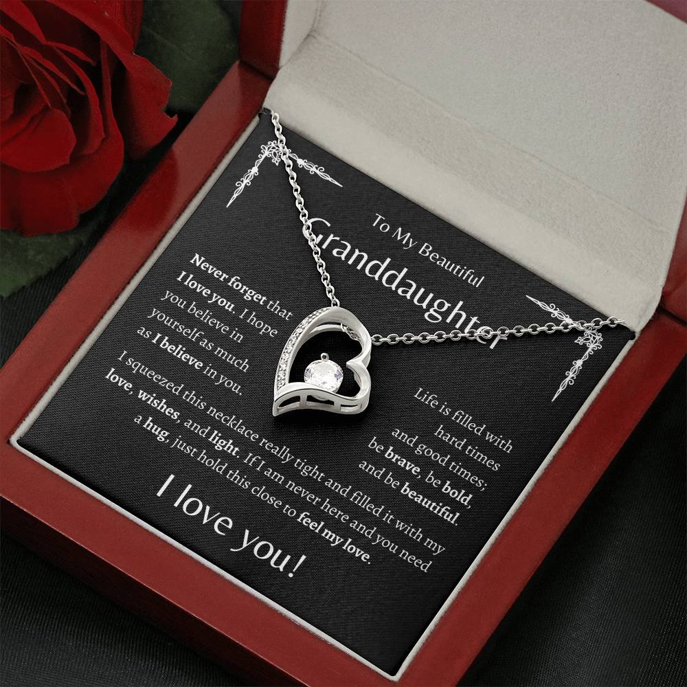 To My Beautiful Granddaughter | Never Forget | Black Message Card - Forever Love Necklace