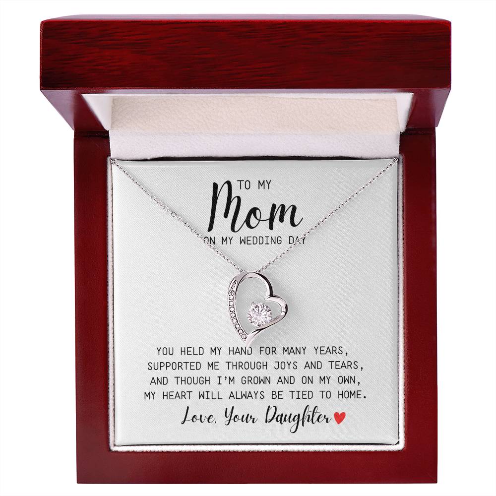 To Mom | On My Wedding Day | From Daughter | You Held My Hand For Many Years | White Message Card - Forever Love Necklace