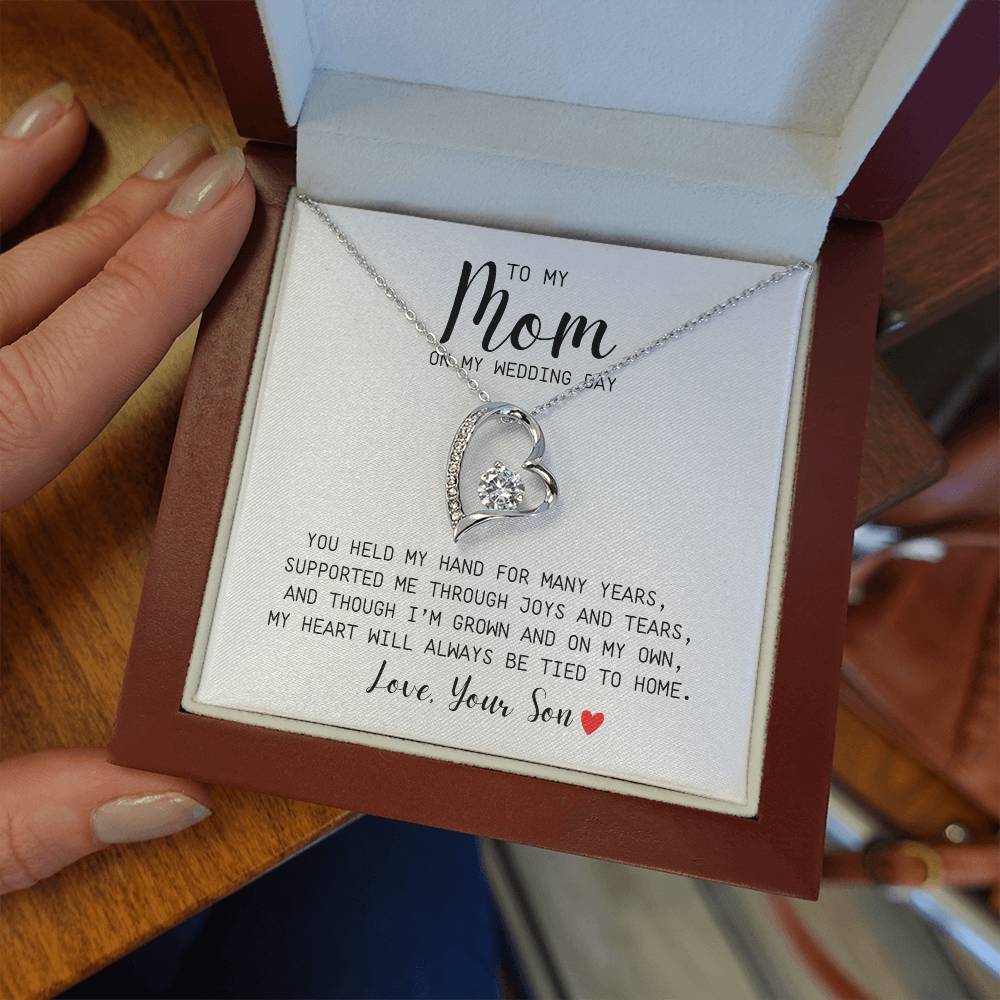 To Mom | On My Wedding Day | From Son | You Held My Hand For Many Years | White Message Card - Forever Love Necklace