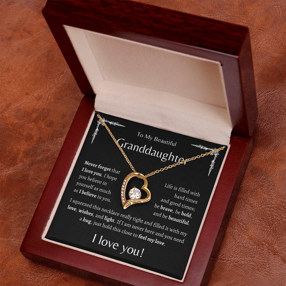 To My Beautiful Granddaughter | Never Forget | Black Message Card - Forever Love Necklace