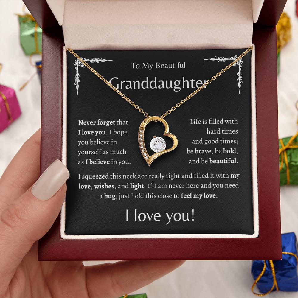 To My Beautiful Granddaughter | Never Forget | Black Message Card - Forever Love Necklace