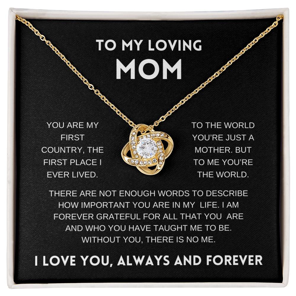 To My Loving Mom | Always and Forever | Black Message Card - Love Knot Necklace