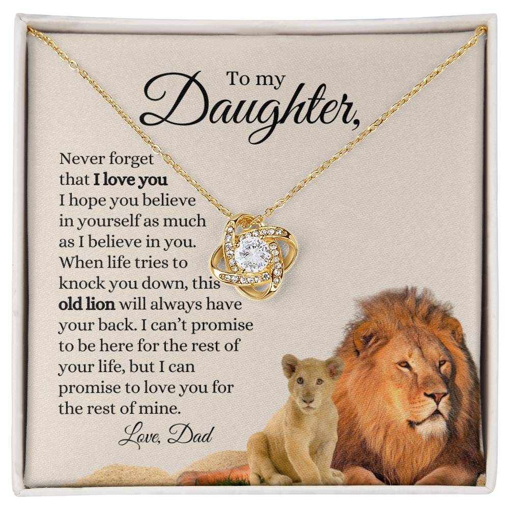 To My Daughter / Old Lion / Love Dad / Love Knot Necklace / Tan Message Card with Lions