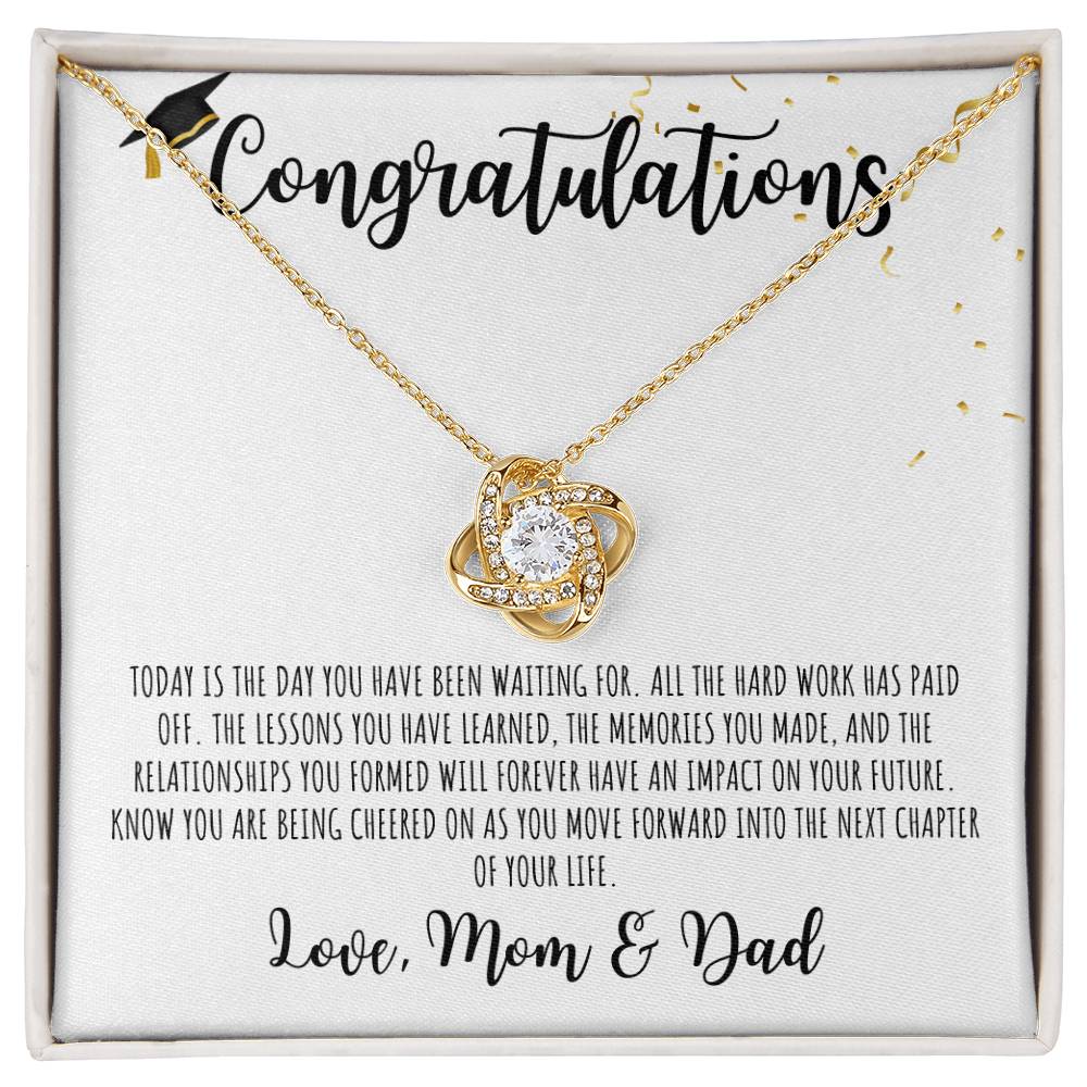 Congratulations Graduate | Love Mom & Dad | White Message Card - Love Knot Necklace
