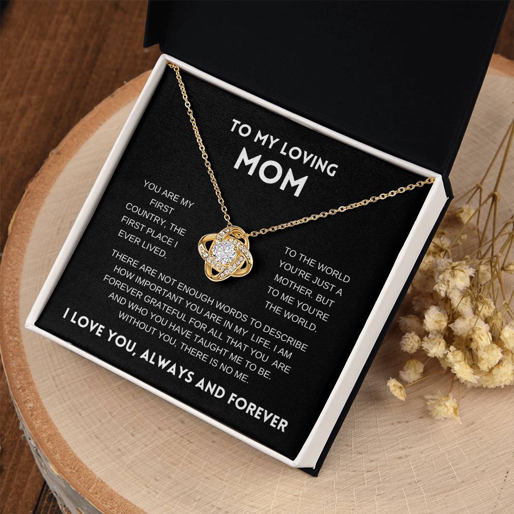 To My Loving Mom | Always and Forever | Black Message Card - Love Knot Necklace