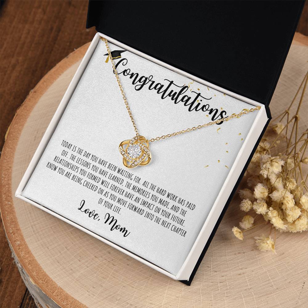 Congratulations Graduate | Love Mom -| White Message Card - Love Knot Necklace