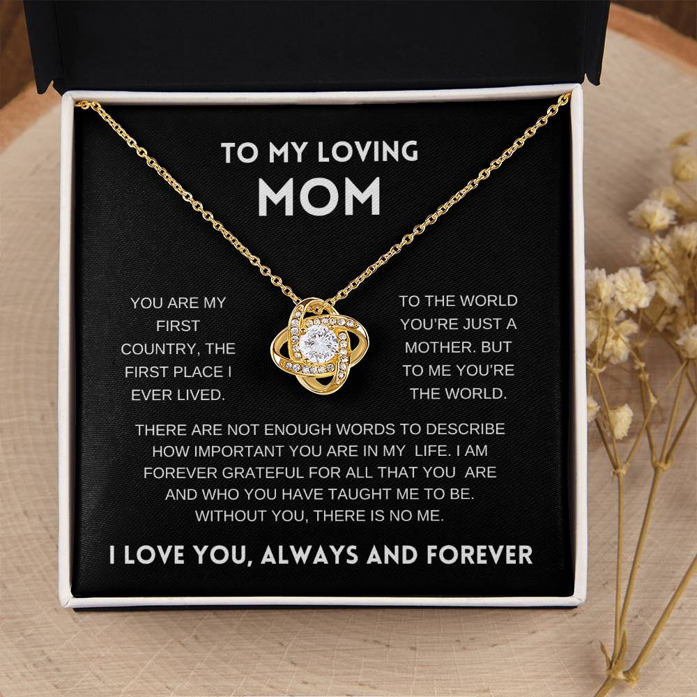To My Loving Mom | Always and Forever | Black Message Card - Love Knot Necklace