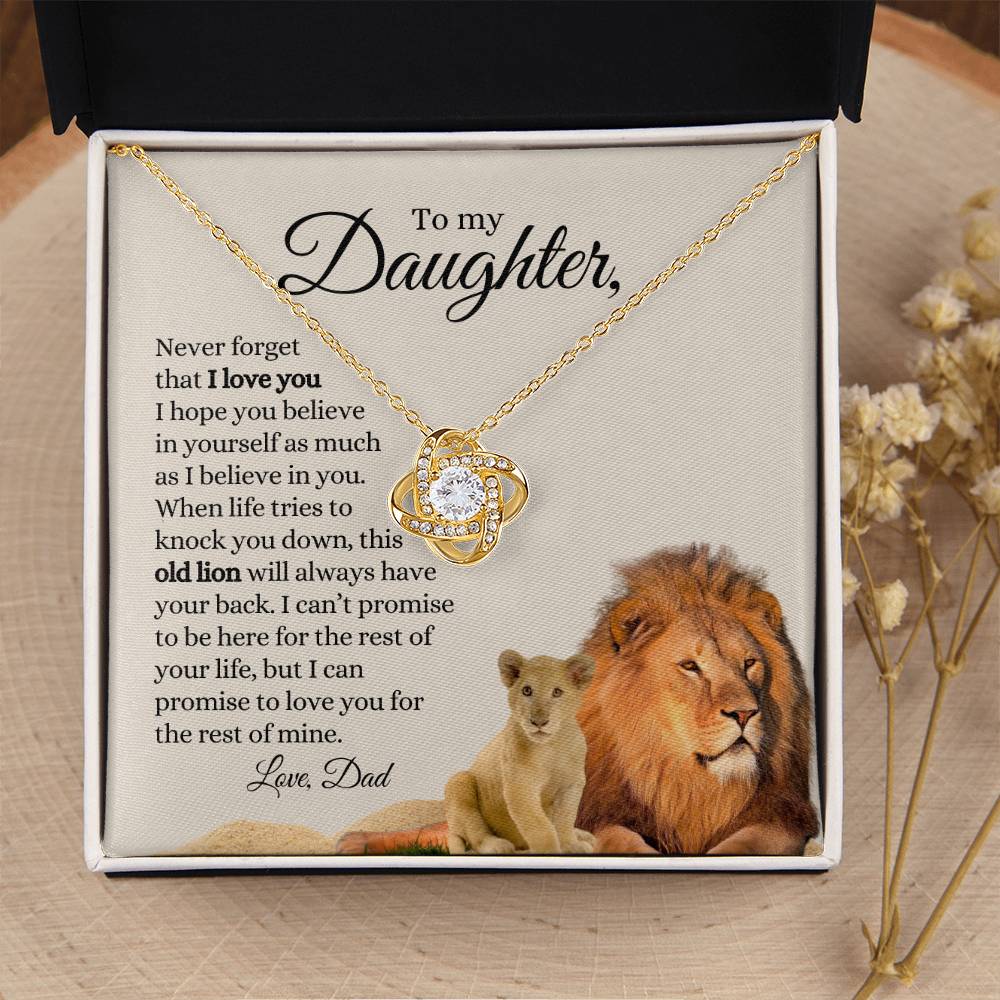 To My Daughter / Old Lion / Love Dad / Love Knot Necklace / Tan Message Card with Lions