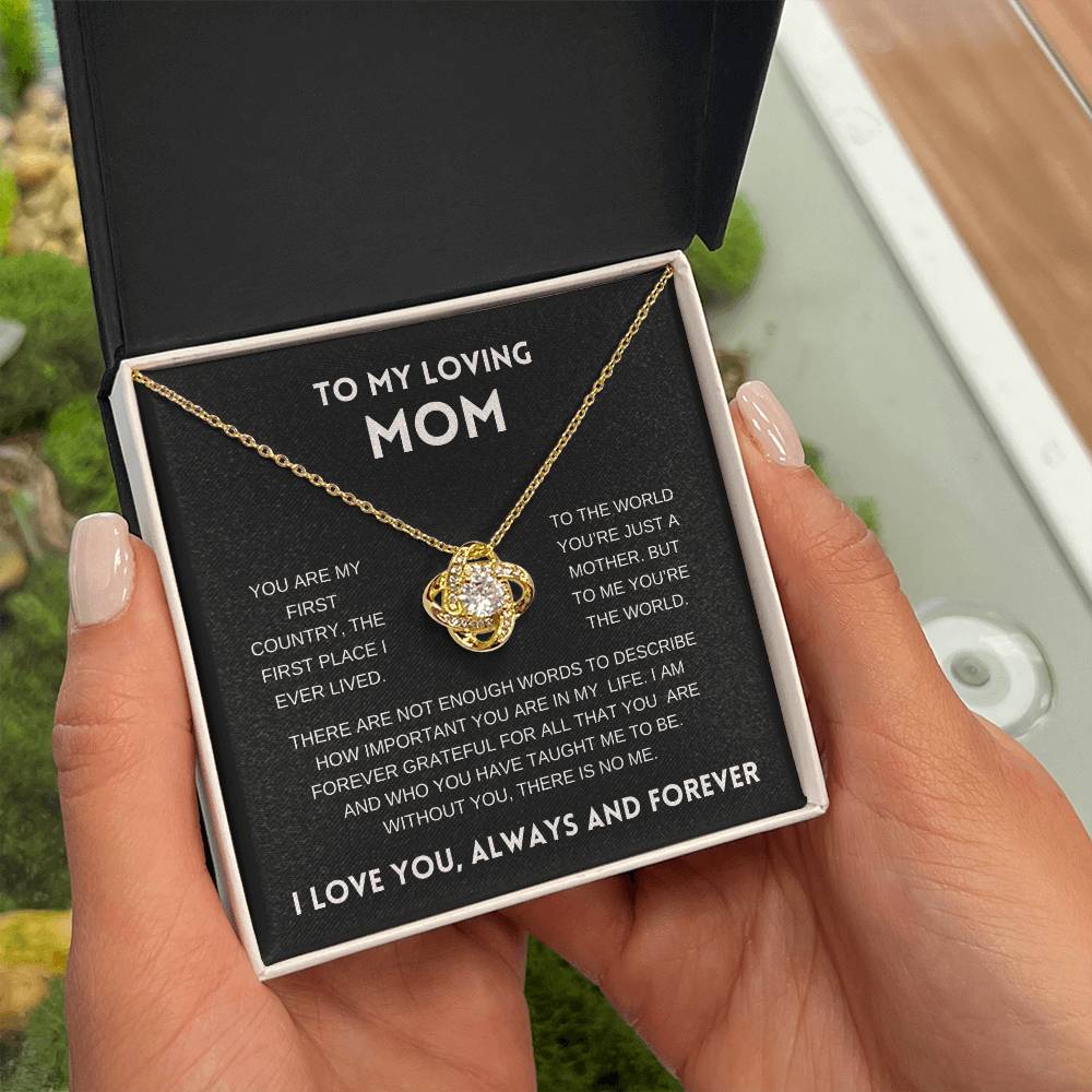 To My Loving Mom | Always and Forever | Black Message Card - Love Knot Necklace