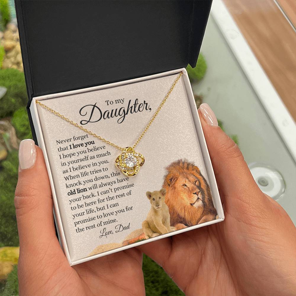 To My Daughter / Old Lion / Love Dad / Love Knot Necklace / Tan Message Card with Lions