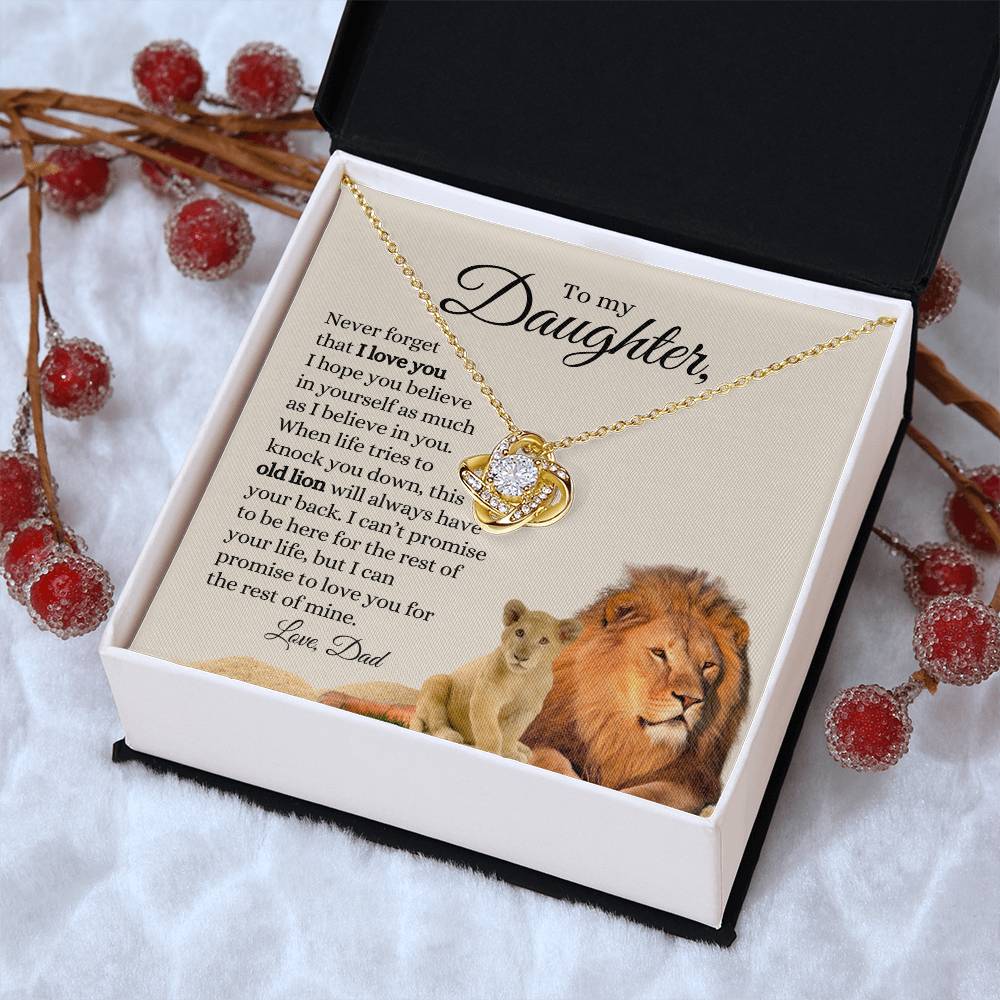 To My Daughter / Old Lion / Love Dad / Love Knot Necklace / Tan Message Card with Lions