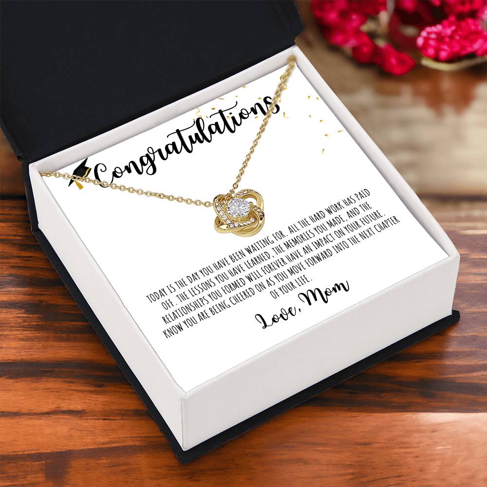 Congratulations Graduate | Love Mom -| White Message Card - Love Knot Necklace