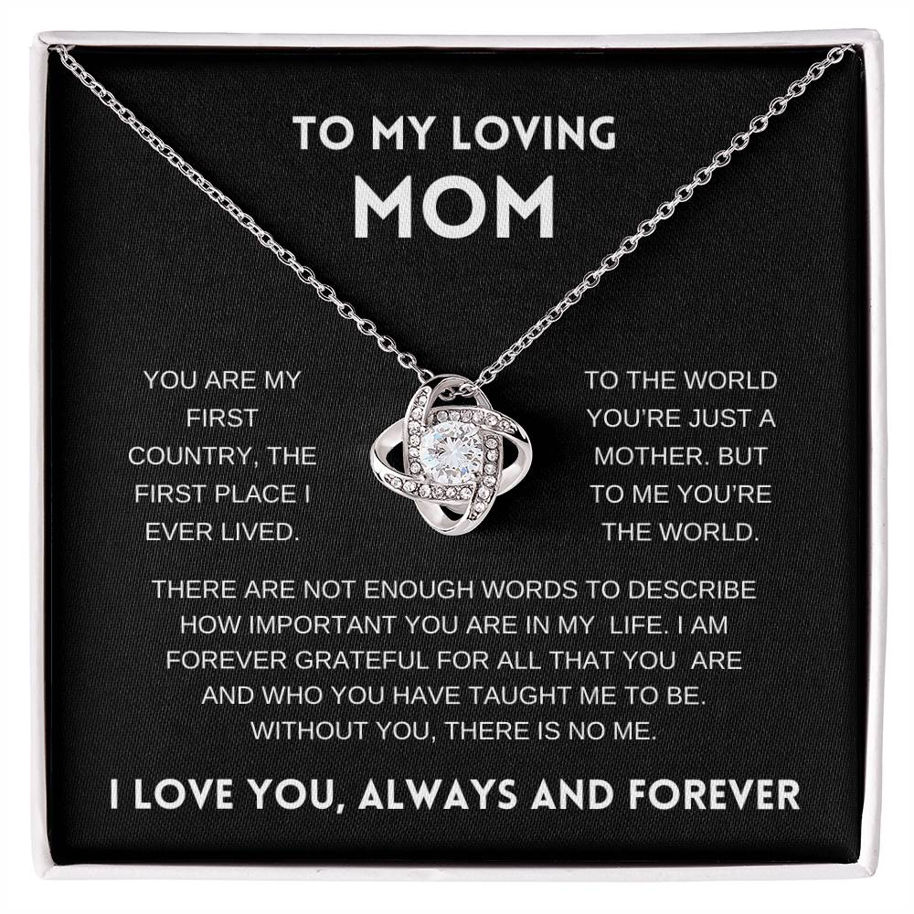 To My Loving Mom | Always and Forever | Black Message Card - Love Knot Necklace