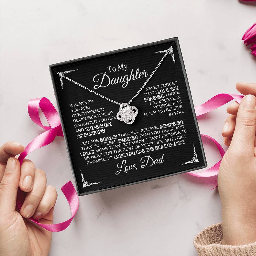 To My Daughter | Love Dad | Black Message Card - Love Knot Necklace