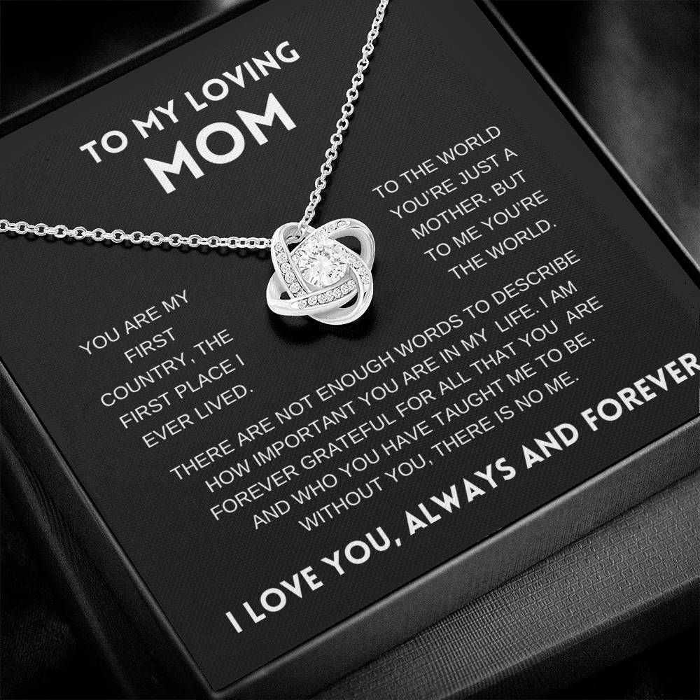To My Loving Mom | Always and Forever | Black Message Card - Love Knot Necklace