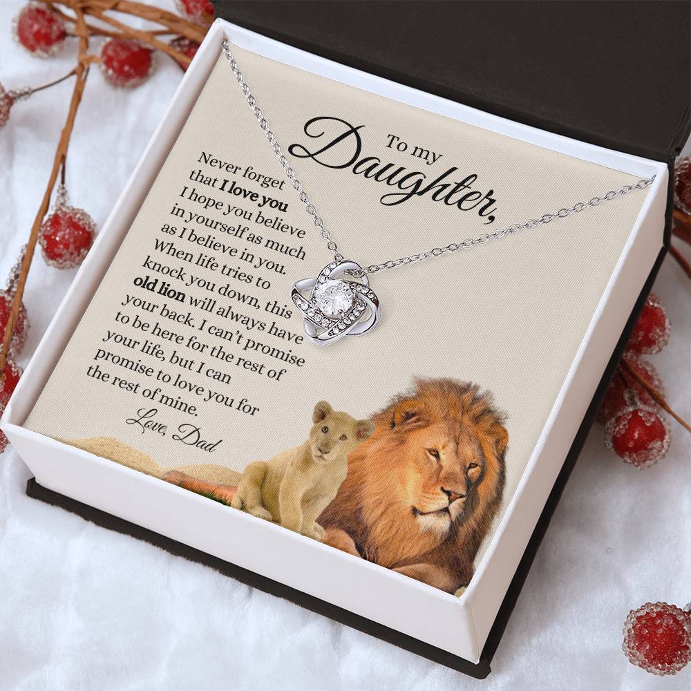 To My Daughter / Old Lion / Love Dad / Love Knot Necklace / Tan Message Card with Lions