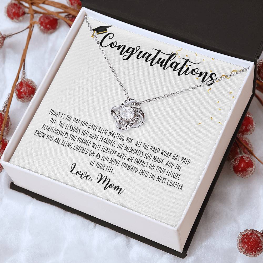 Congratulations Graduate | Love Mom -| White Message Card - Love Knot Necklace