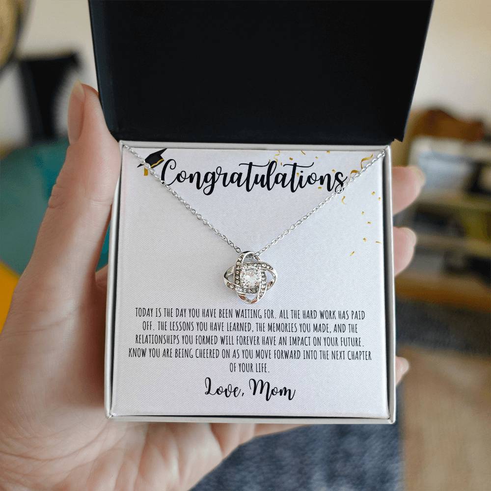 Congratulations Graduate | Love Mom -| White Message Card - Love Knot Necklace