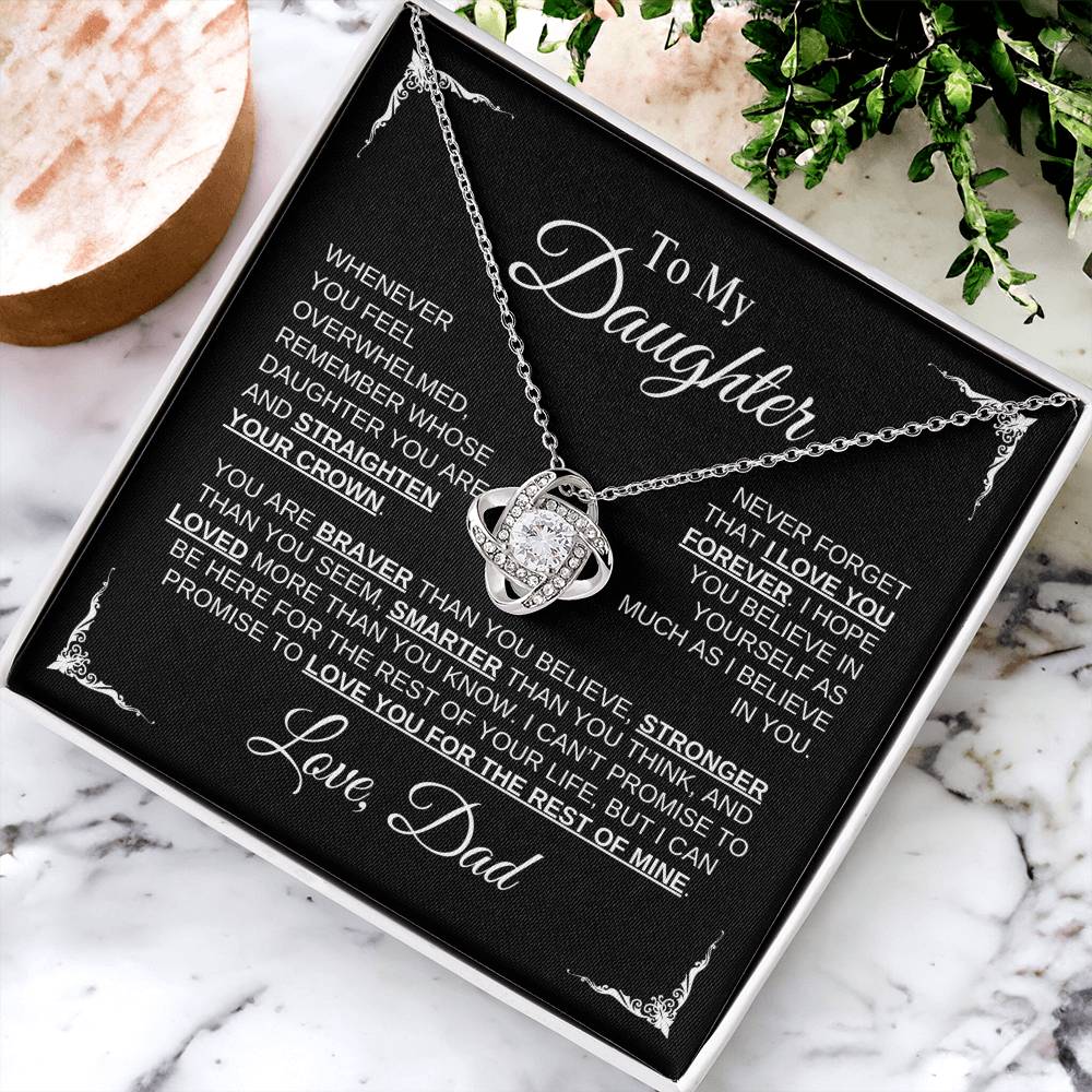 To My Daughter | Love Dad | Black Message Card - Love Knot Necklace