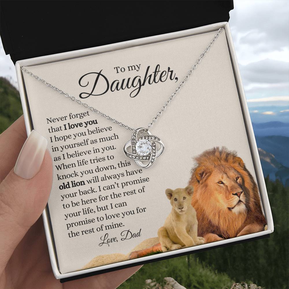 To My Daughter / Old Lion / Love Dad / Love Knot Necklace / Tan Message Card with Lions