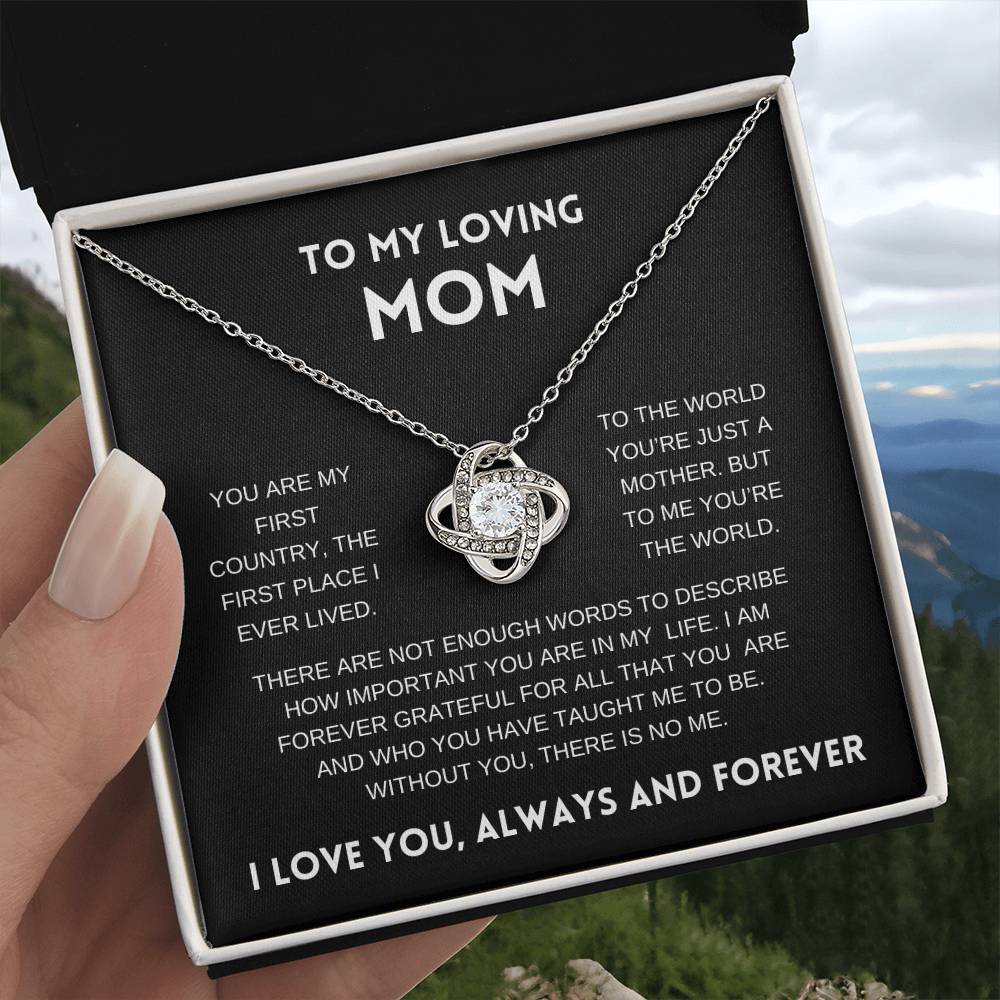 To My Loving Mom | Always and Forever | Black Message Card - Love Knot Necklace