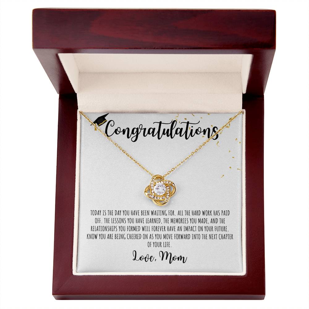 Congratulations Graduate | Love Mom -| White Message Card - Love Knot Necklace