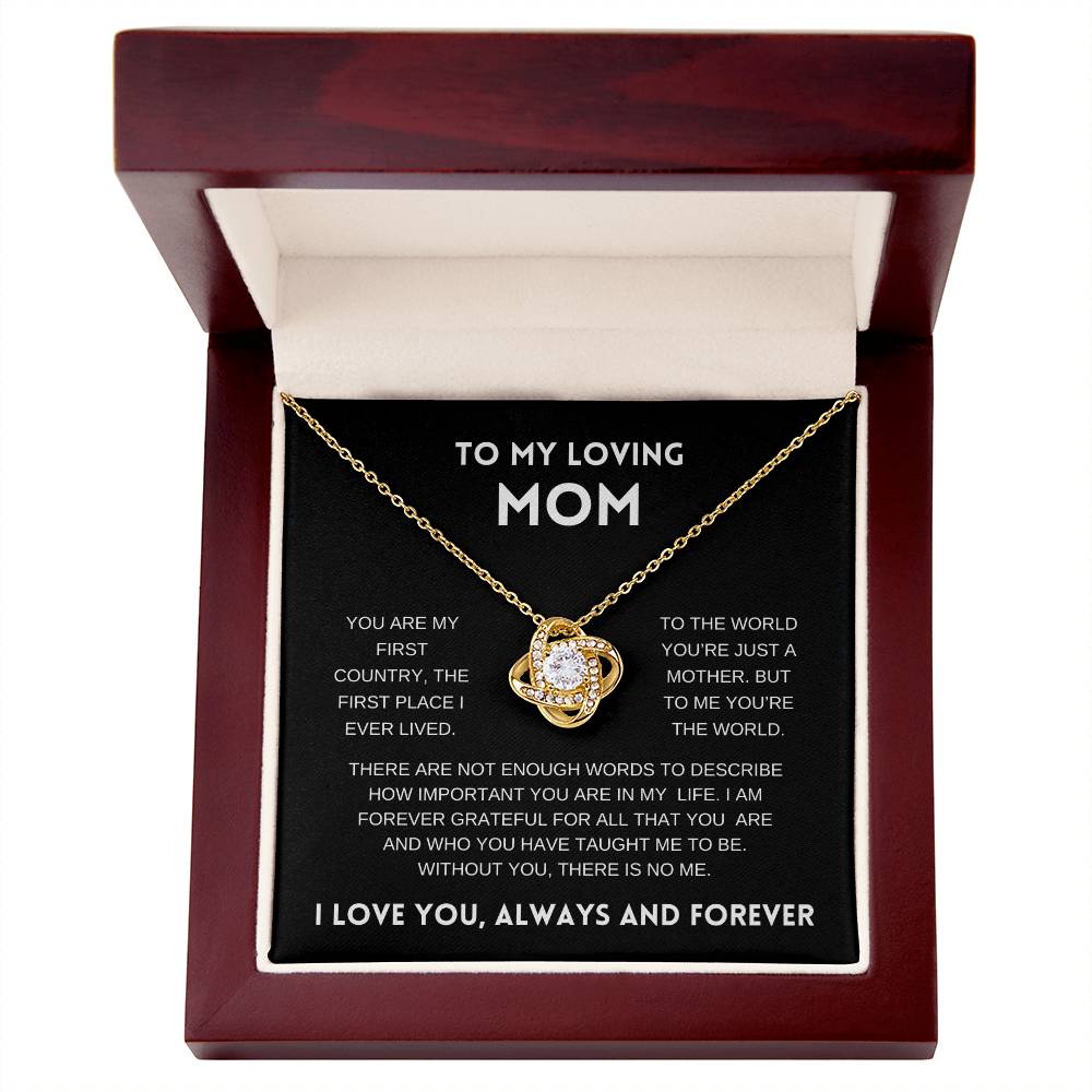 To My Loving Mom | Always and Forever | Black Message Card - Love Knot Necklace