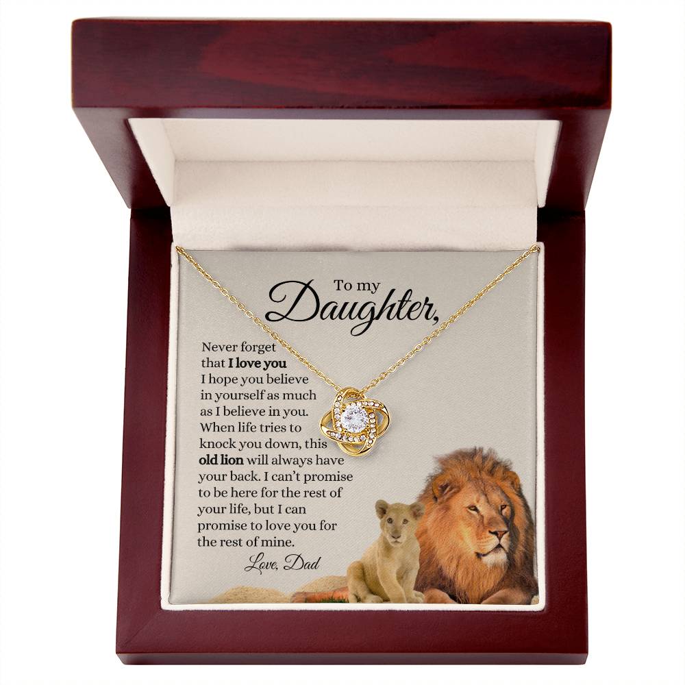 To My Daughter / Old Lion / Love Dad / Love Knot Necklace / Tan Message Card with Lions
