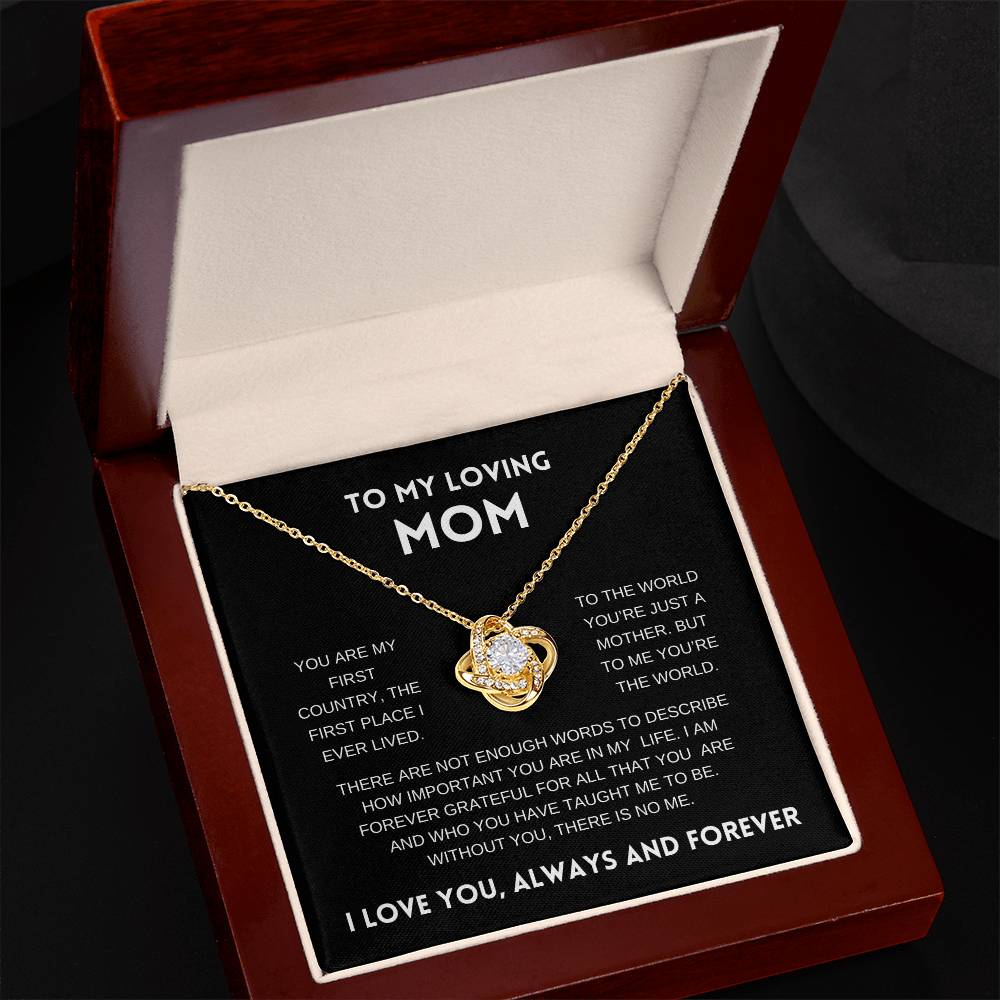 To My Loving Mom | Always and Forever | Black Message Card - Love Knot Necklace