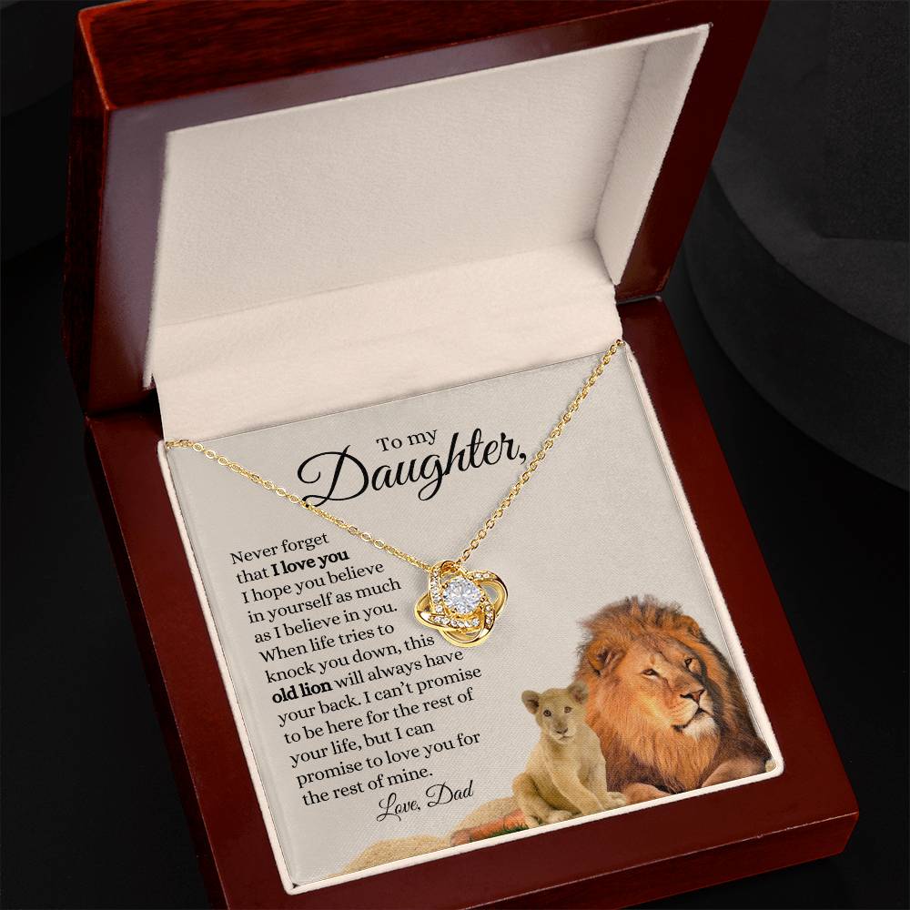 To My Daughter / Old Lion / Love Dad / Love Knot Necklace / Tan Message Card with Lions