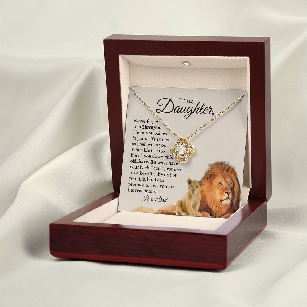 To My Daughter / Old Lion / Love Dad / Love Knot Necklace / Tan Message Card with Lions