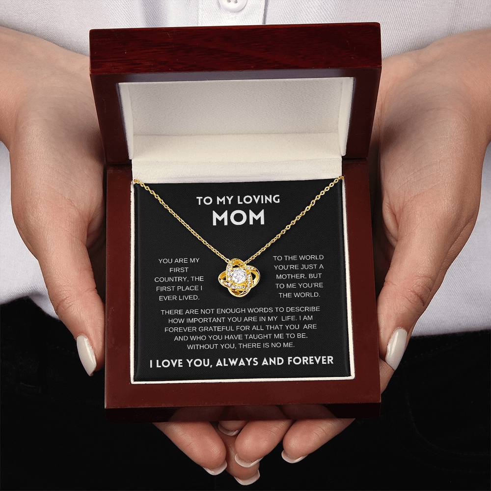 To My Loving Mom | Always and Forever | Black Message Card - Love Knot Necklace