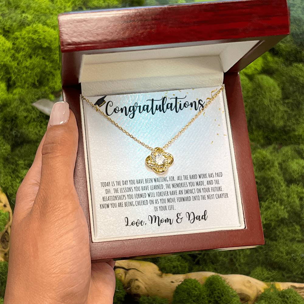 Congratulations Graduate | Love Mom & Dad | White Message Card - Love Knot Necklace