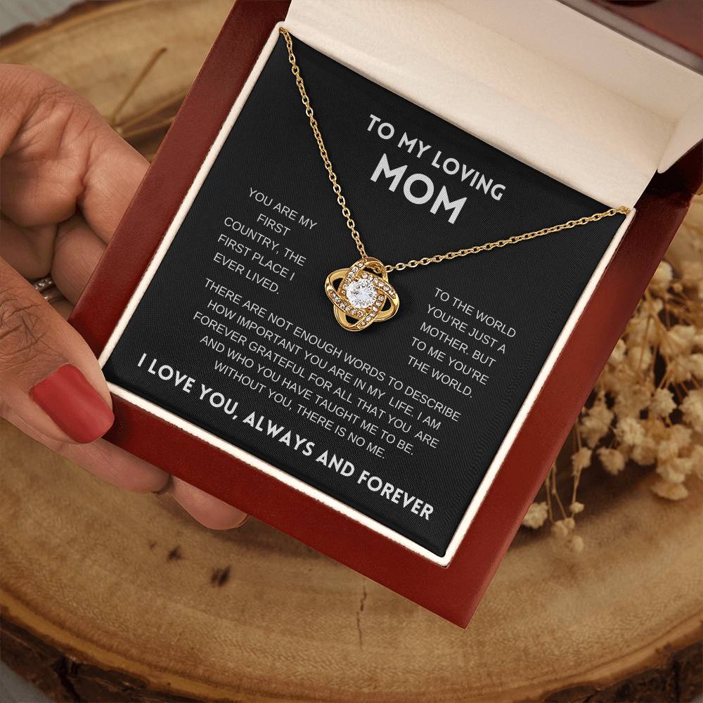 To My Loving Mom | Always and Forever | Black Message Card - Love Knot Necklace