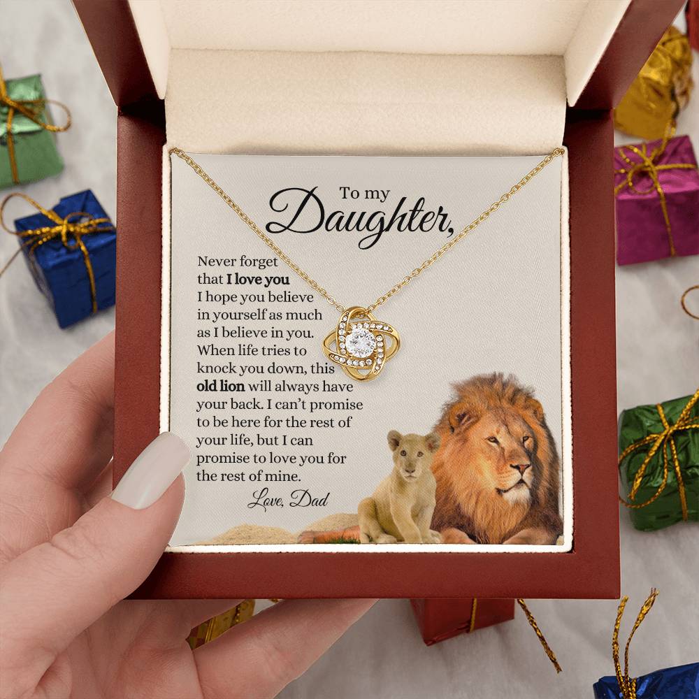 To My Daughter / Old Lion / Love Dad / Love Knot Necklace / Tan Message Card with Lions