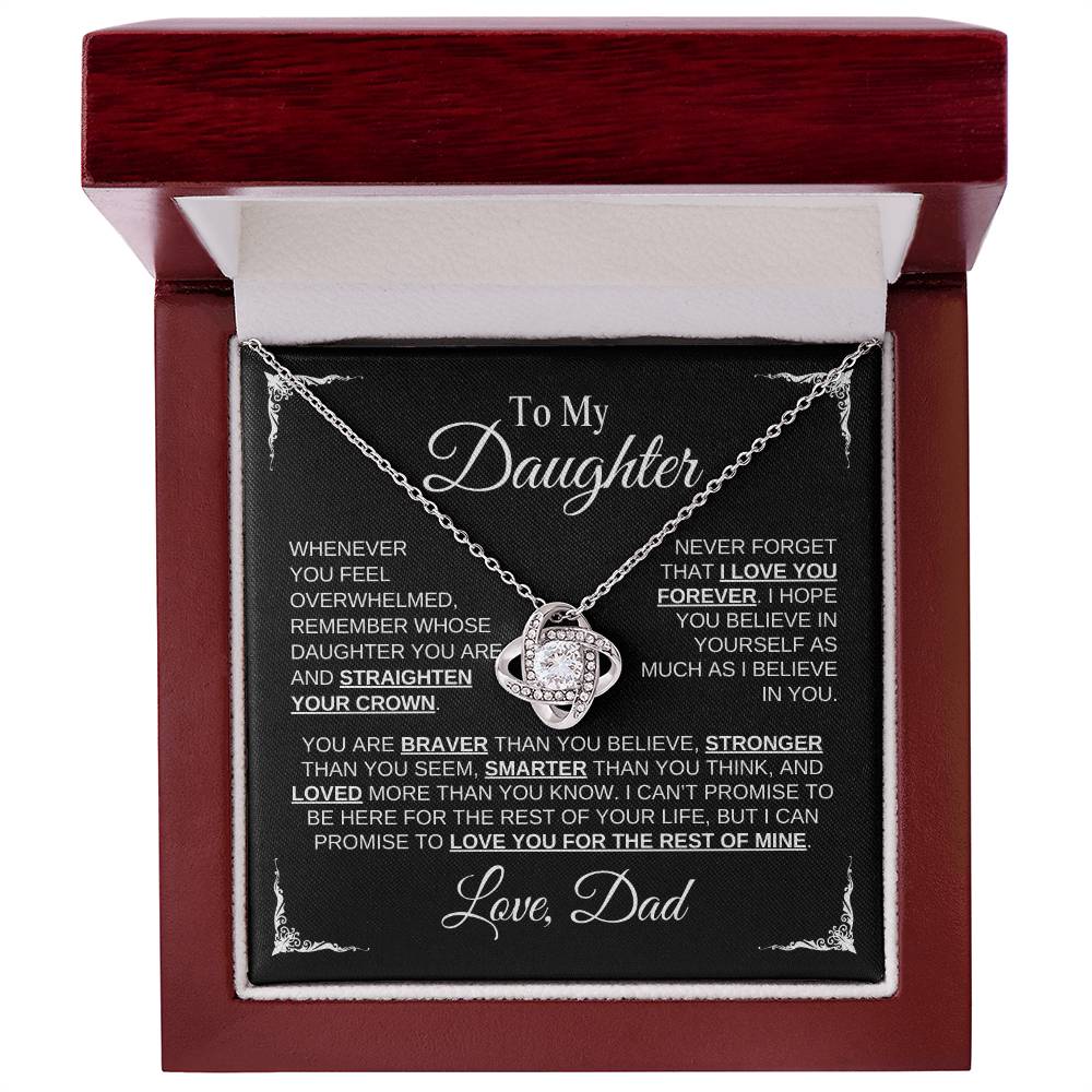 To My Daughter | Love Dad | Black Message Card - Love Knot Necklace