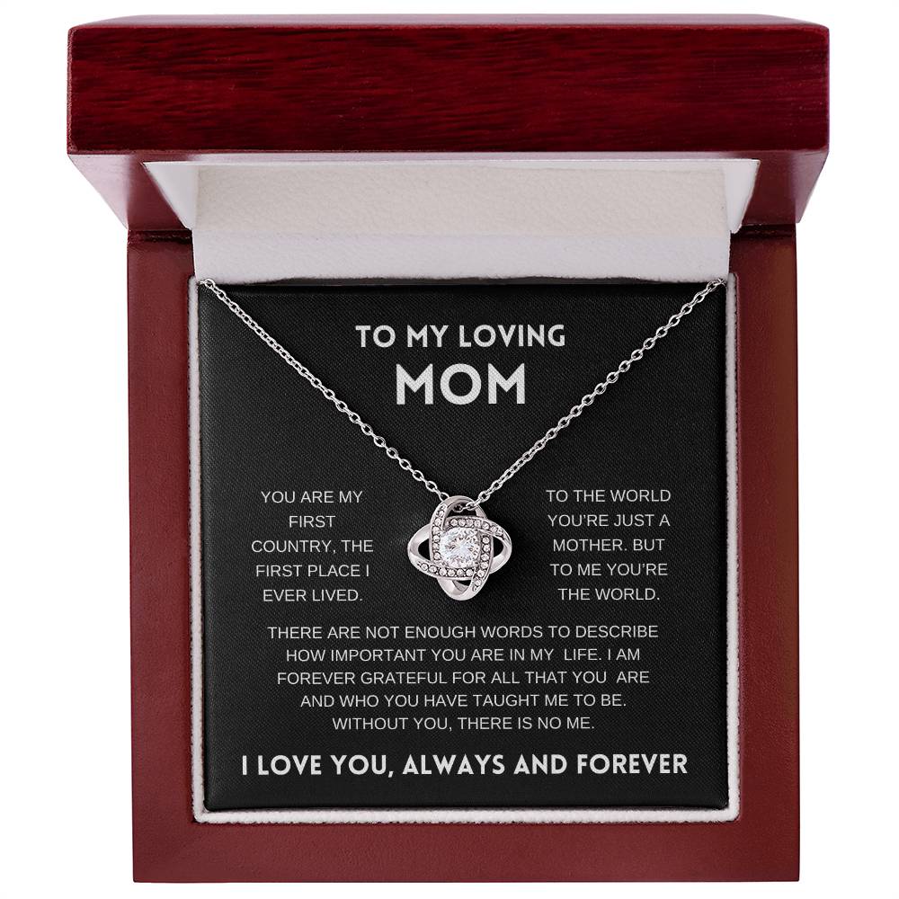 To My Loving Mom | Always and Forever | Black Message Card - Love Knot Necklace