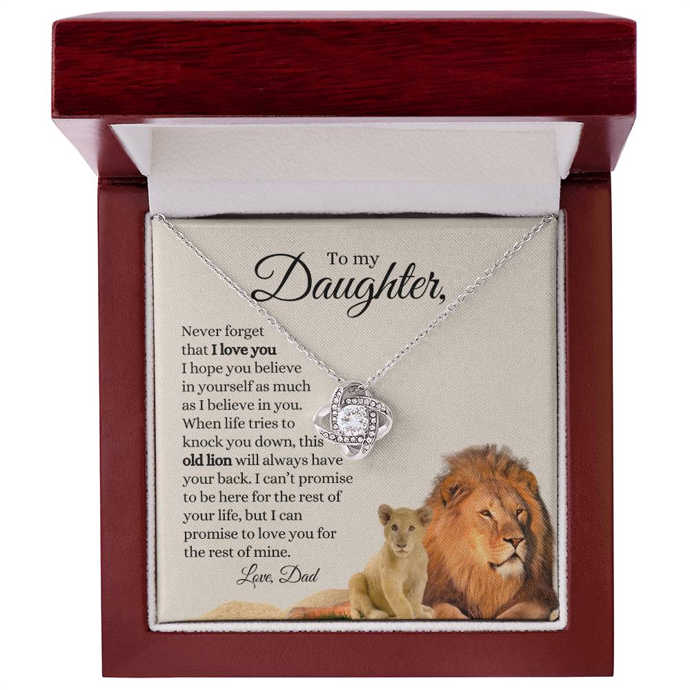 To My Daughter / Old Lion / Love Dad / Love Knot Necklace / Tan Message Card with Lions