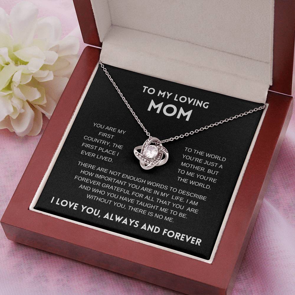 To My Loving Mom | Always and Forever | Black Message Card - Love Knot Necklace