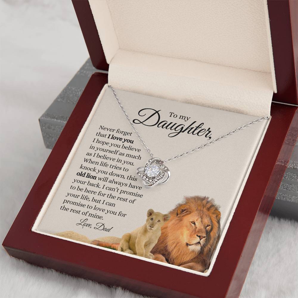 To My Daughter / Old Lion / Love Dad / Love Knot Necklace / Tan Message Card with Lions