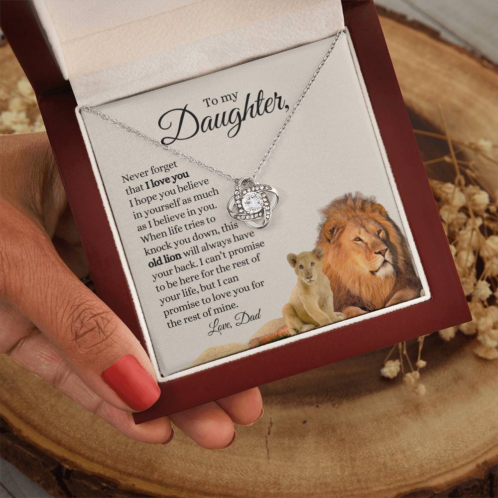 To My Daughter / Old Lion / Love Dad / Love Knot Necklace / Tan Message Card with Lions