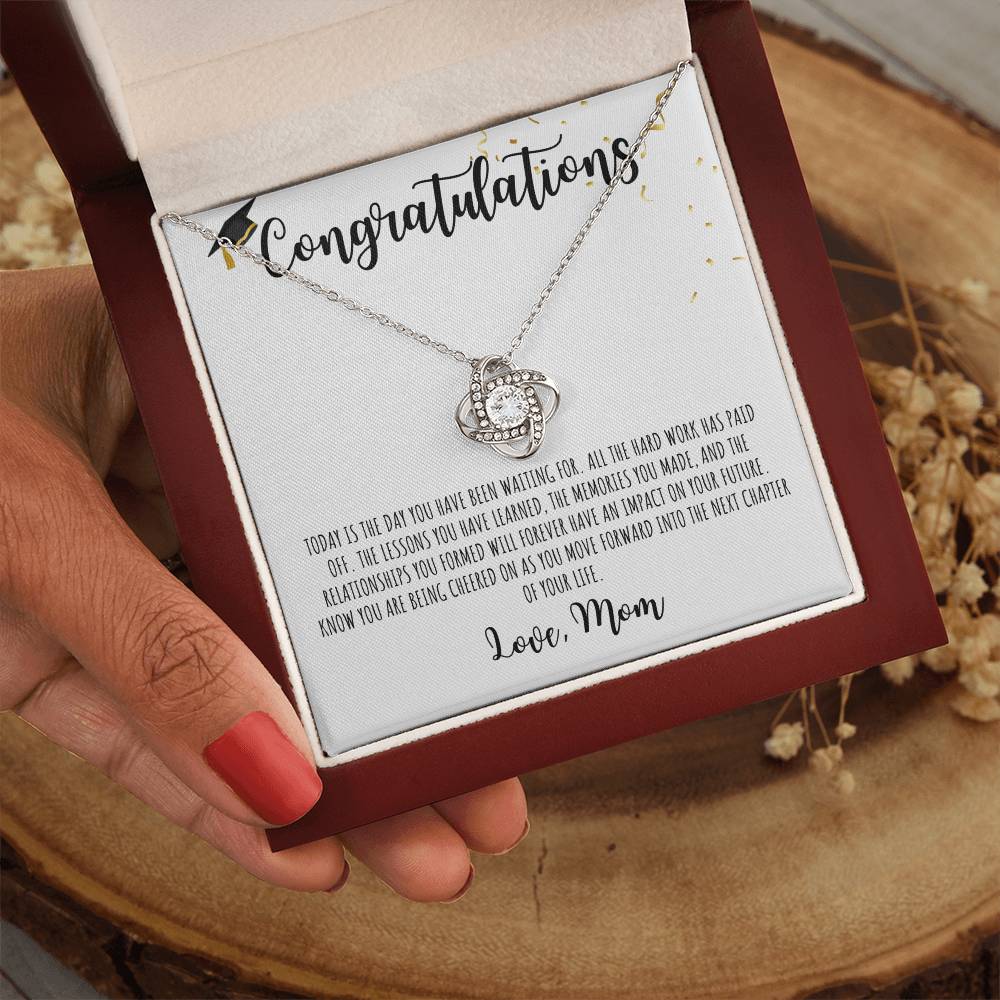 Congratulations Graduate | Love Mom -| White Message Card - Love Knot Necklace