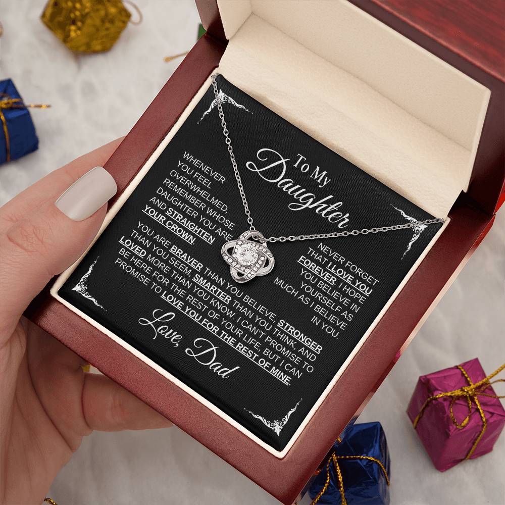 To My Daughter | Love Dad | Black Message Card - Love Knot Necklace