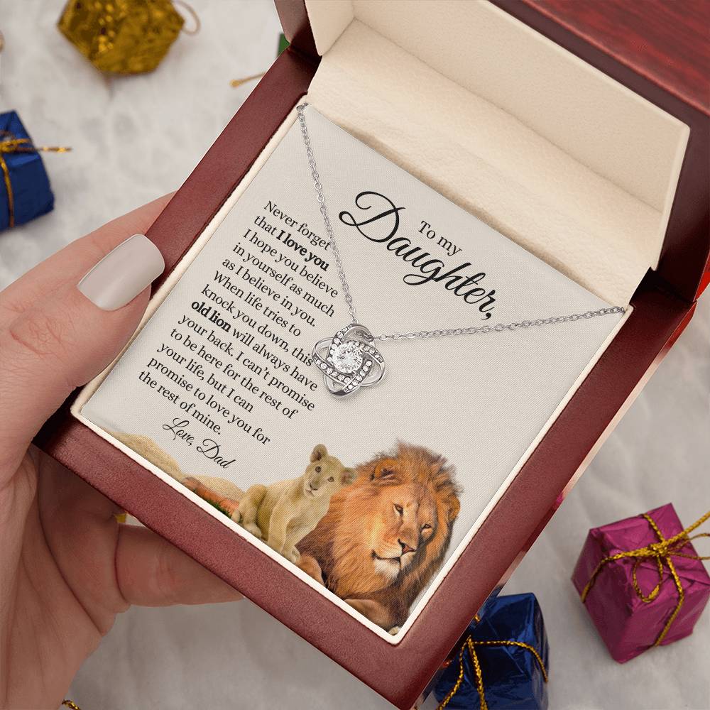 To My Daughter / Old Lion / Love Dad / Love Knot Necklace / Tan Message Card with Lions