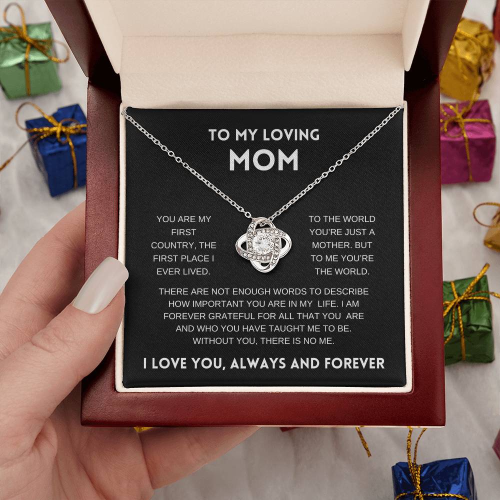 To My Loving Mom | Always and Forever | Black Message Card - Love Knot Necklace