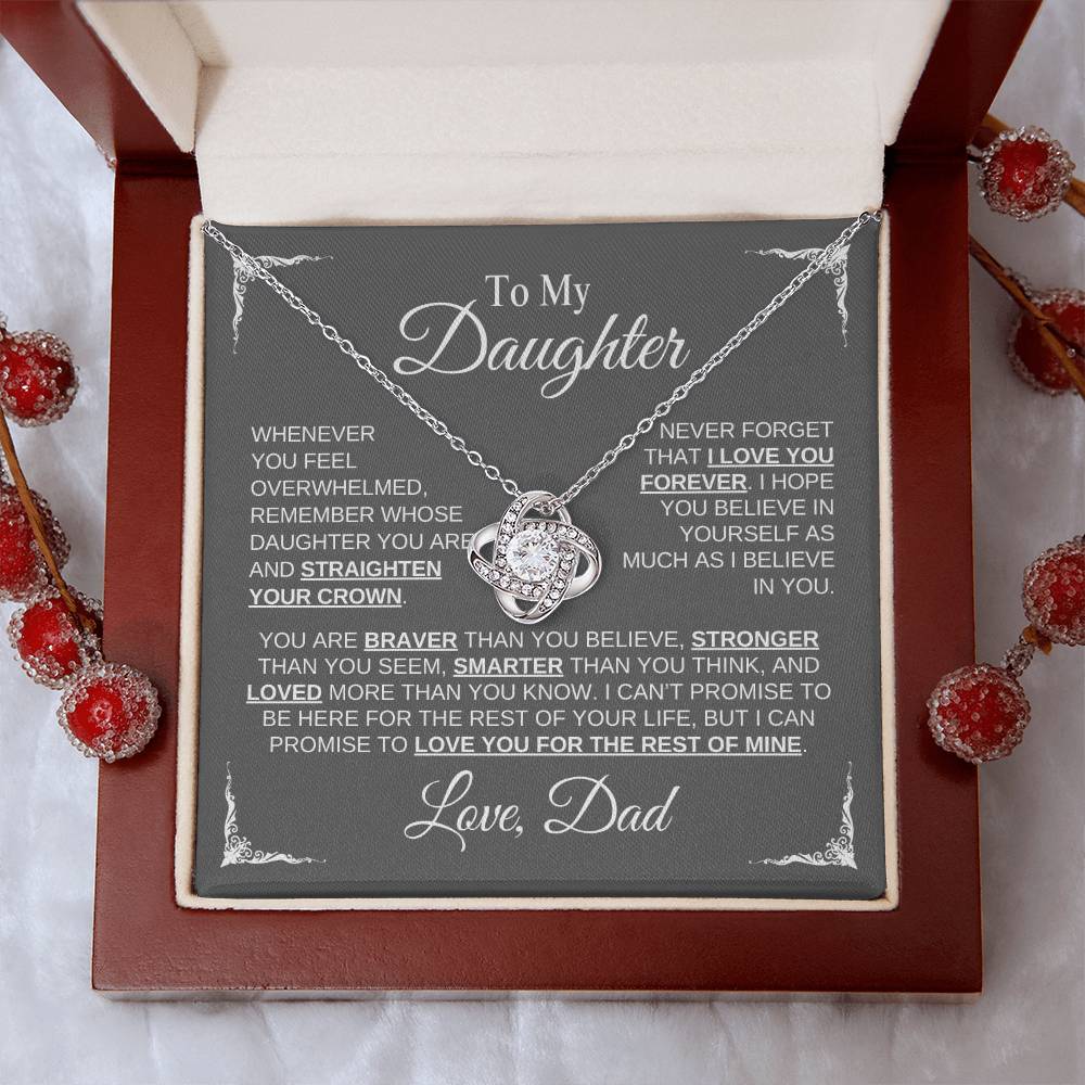 To My Daughter | Love Dad |Grey Message Card - Love Knot Necklace